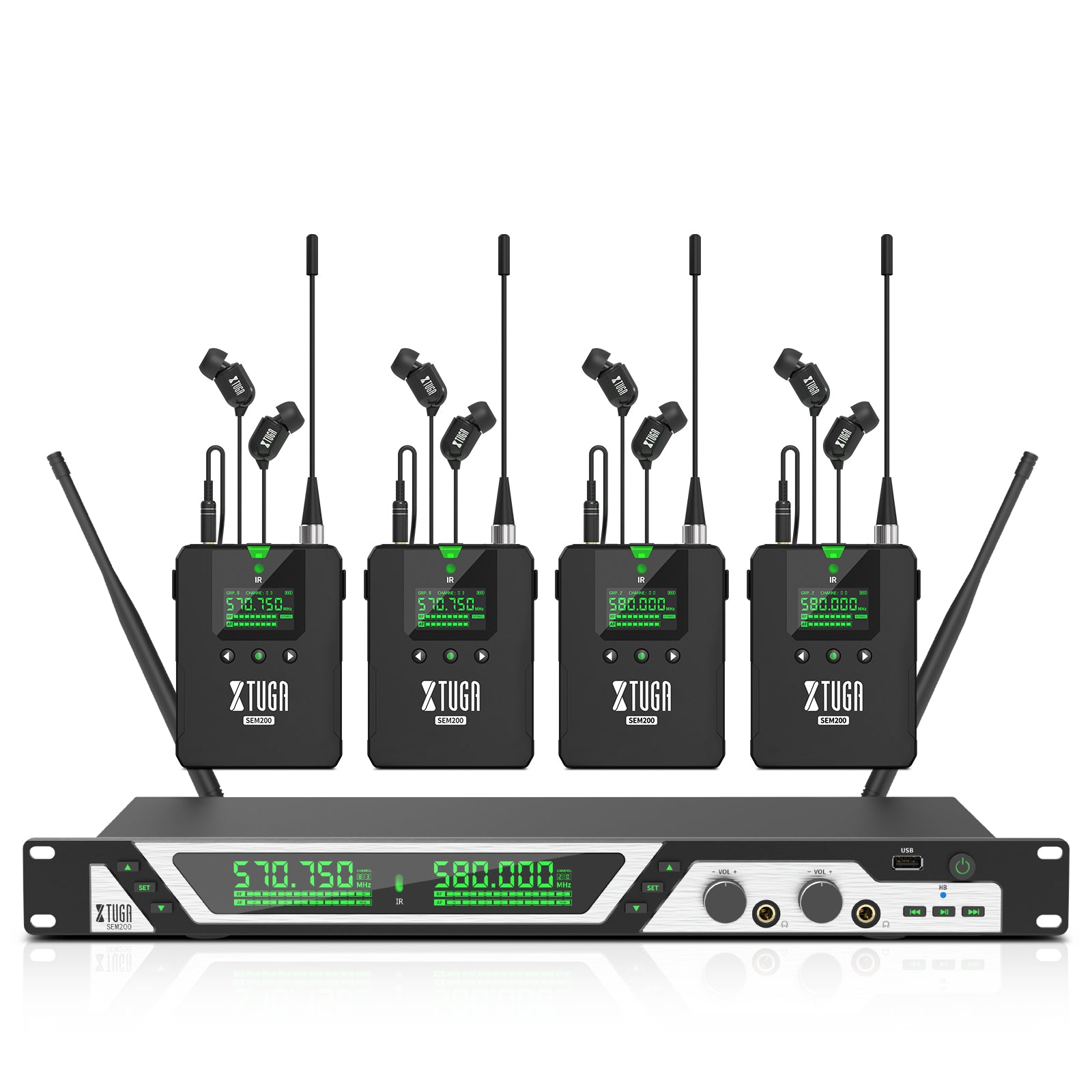 XTUGA SEM200-2丨2 Channel  UHF Stereo Wireless in Ear Monitor System with 2 Bodypacks