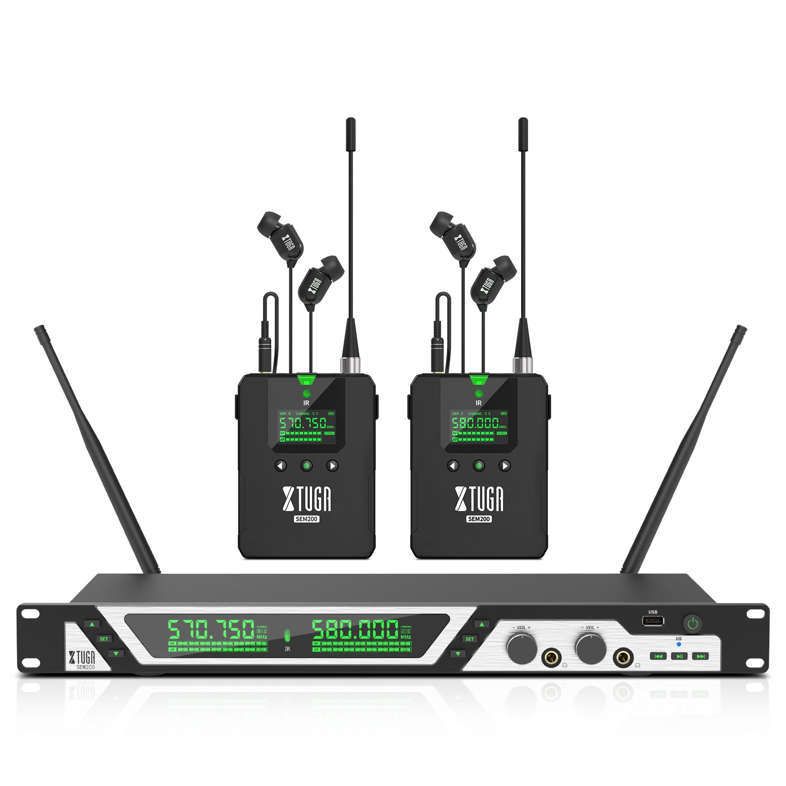 XTUGA SEM200-2丨2 Channel  UHF Stereo Wireless in Ear Monitor System with 2 Bodypacks