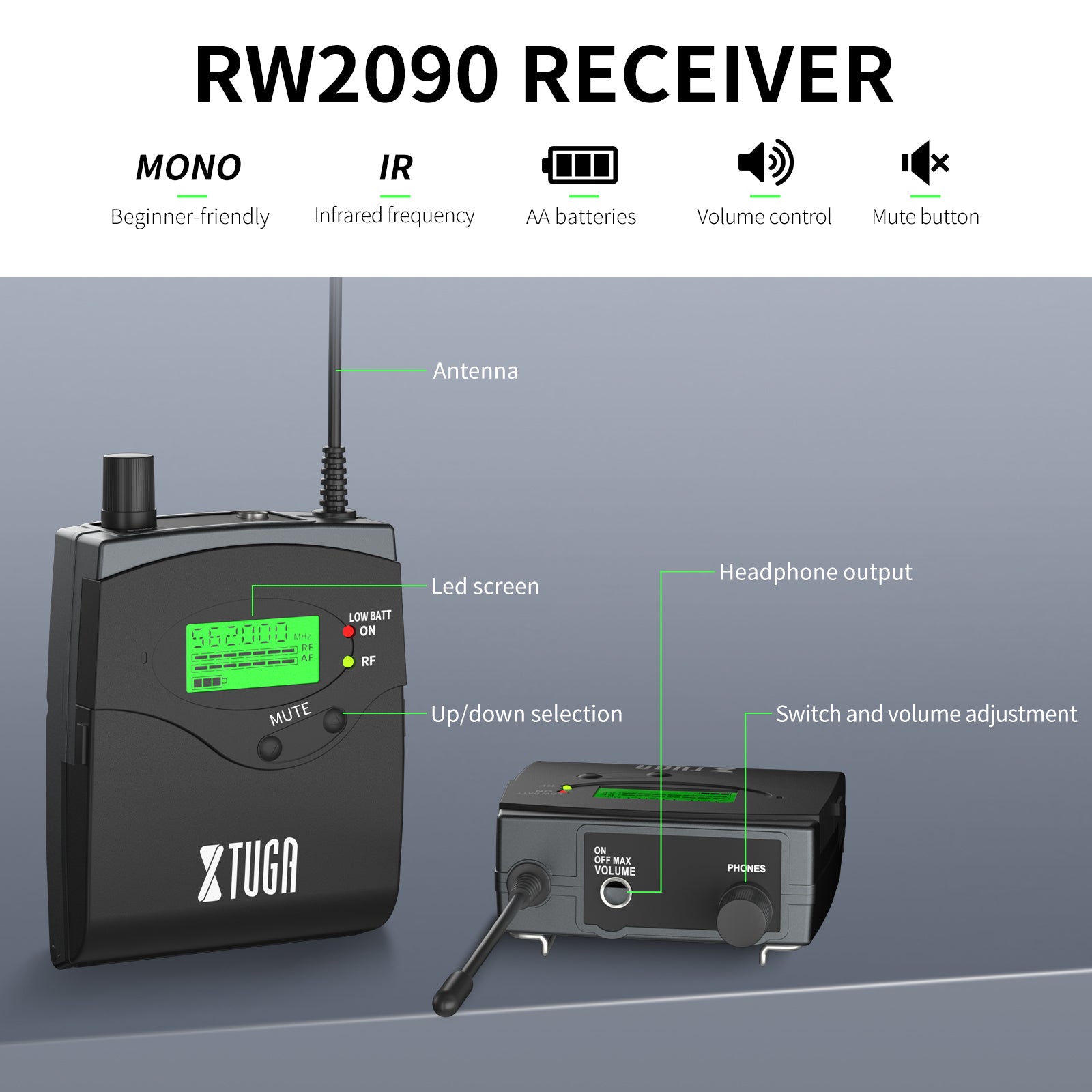XTUGA RW2090丨Mono Wireless In Ear Monitor System (550-599 MHz)