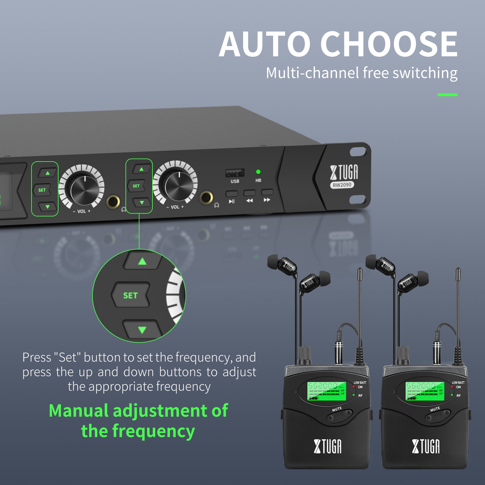 XTUGA RW2090丨Mono Wireless In Ear Monitor System (550-599 MHz)