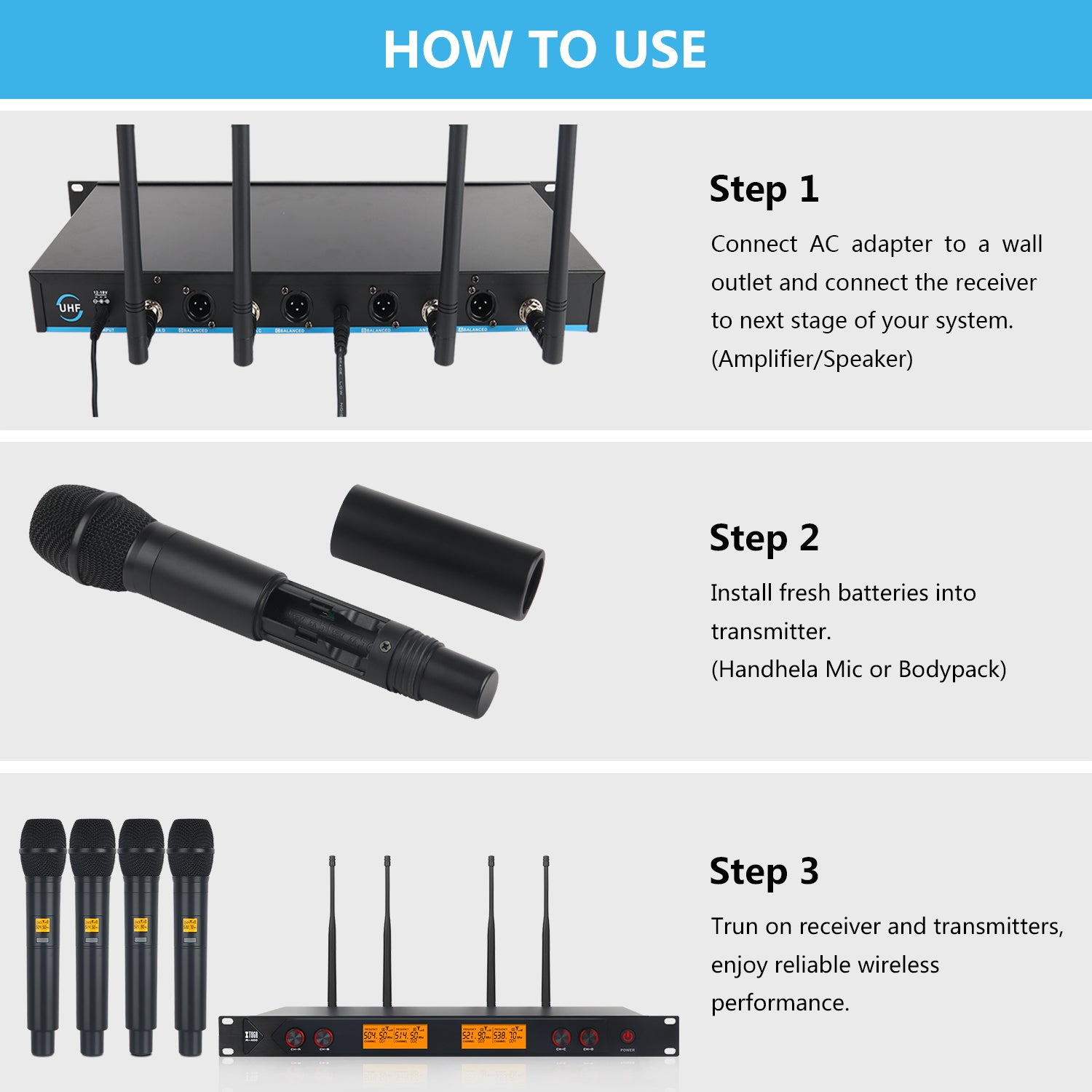 XTUGA A400丨4 Channel UHF Wireless Microphone System