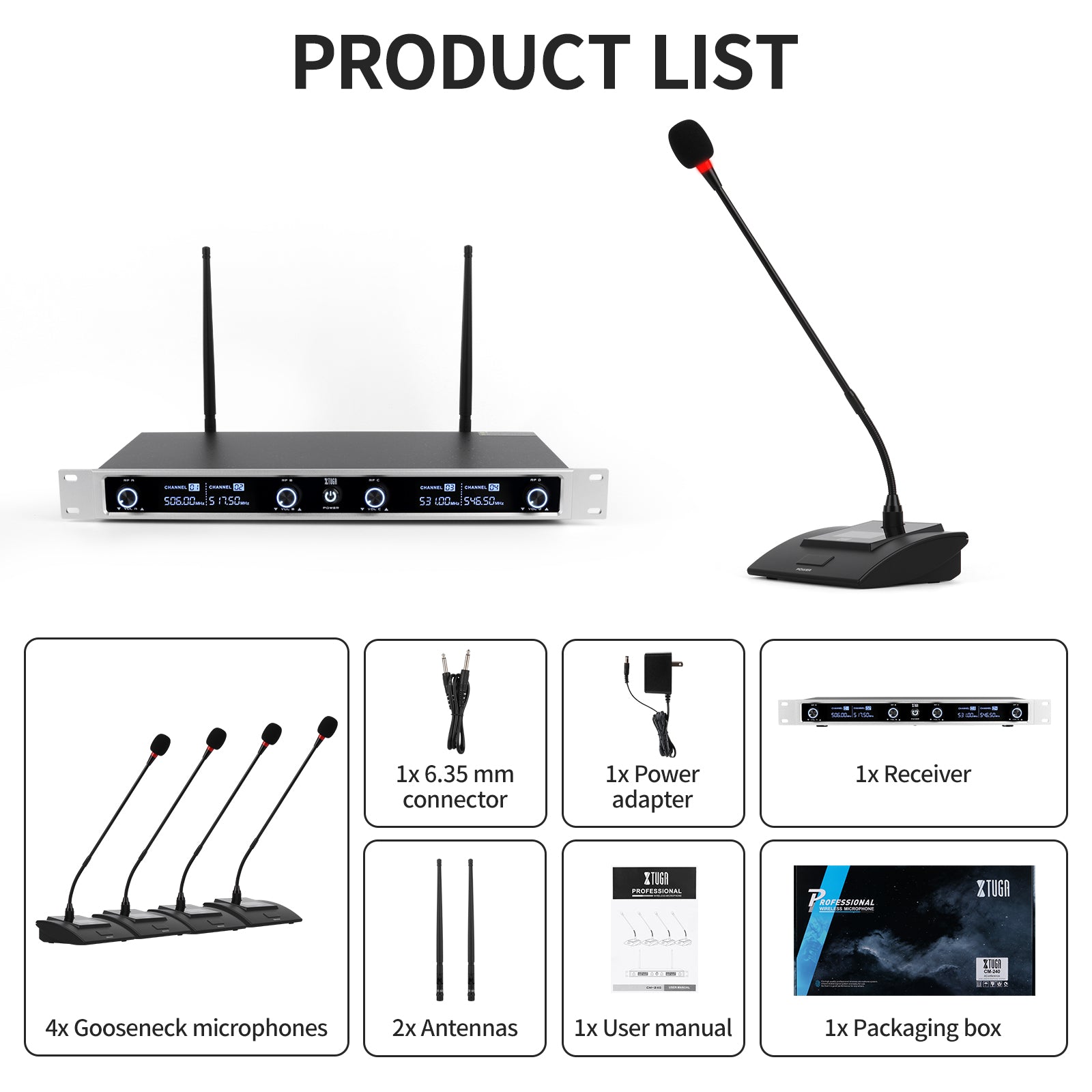 XTUGA CM240丨4 Channel Wireless Conference Microphone System