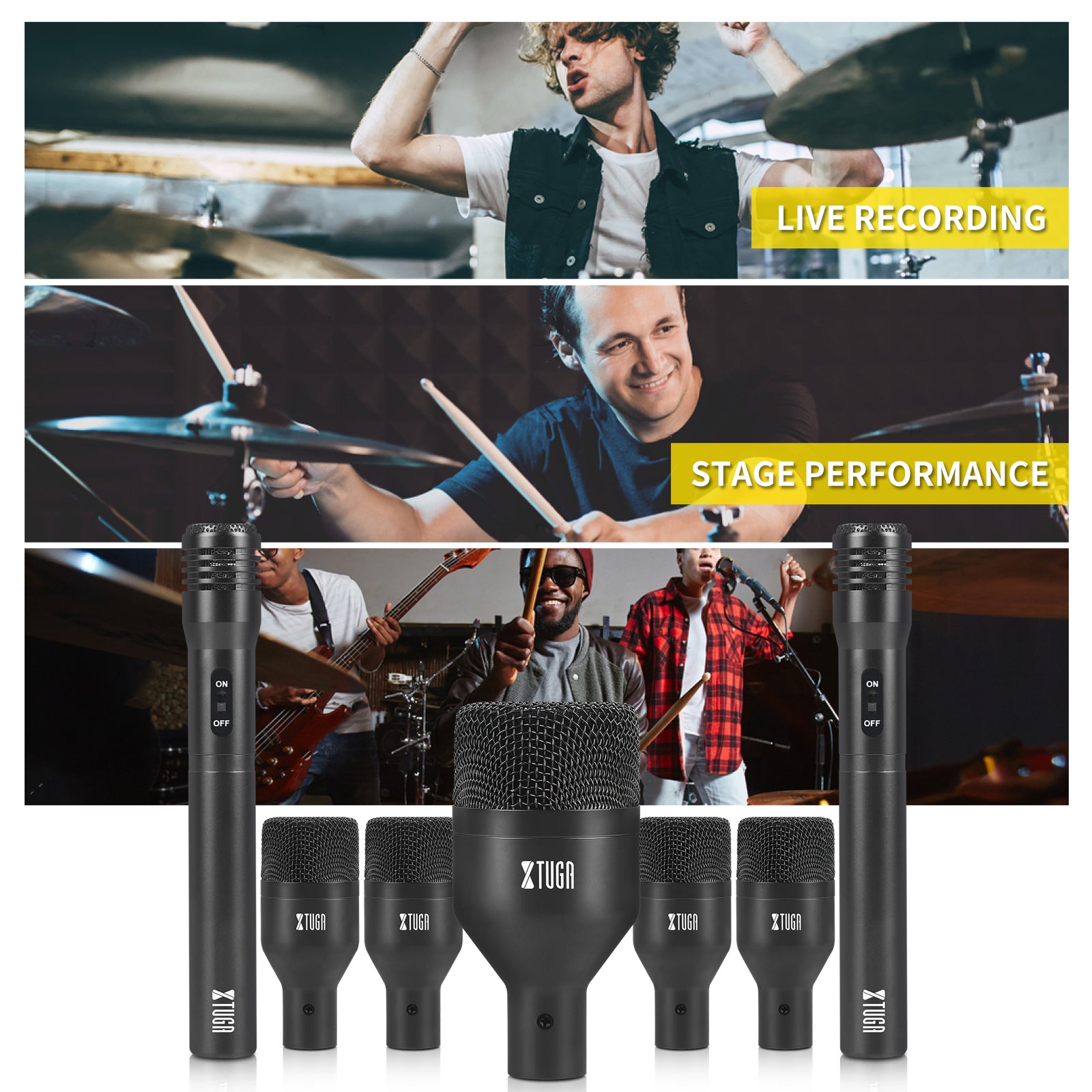 XTUGA DI7丨7-Piece Wireless Dynamic Drum Microphone Kit