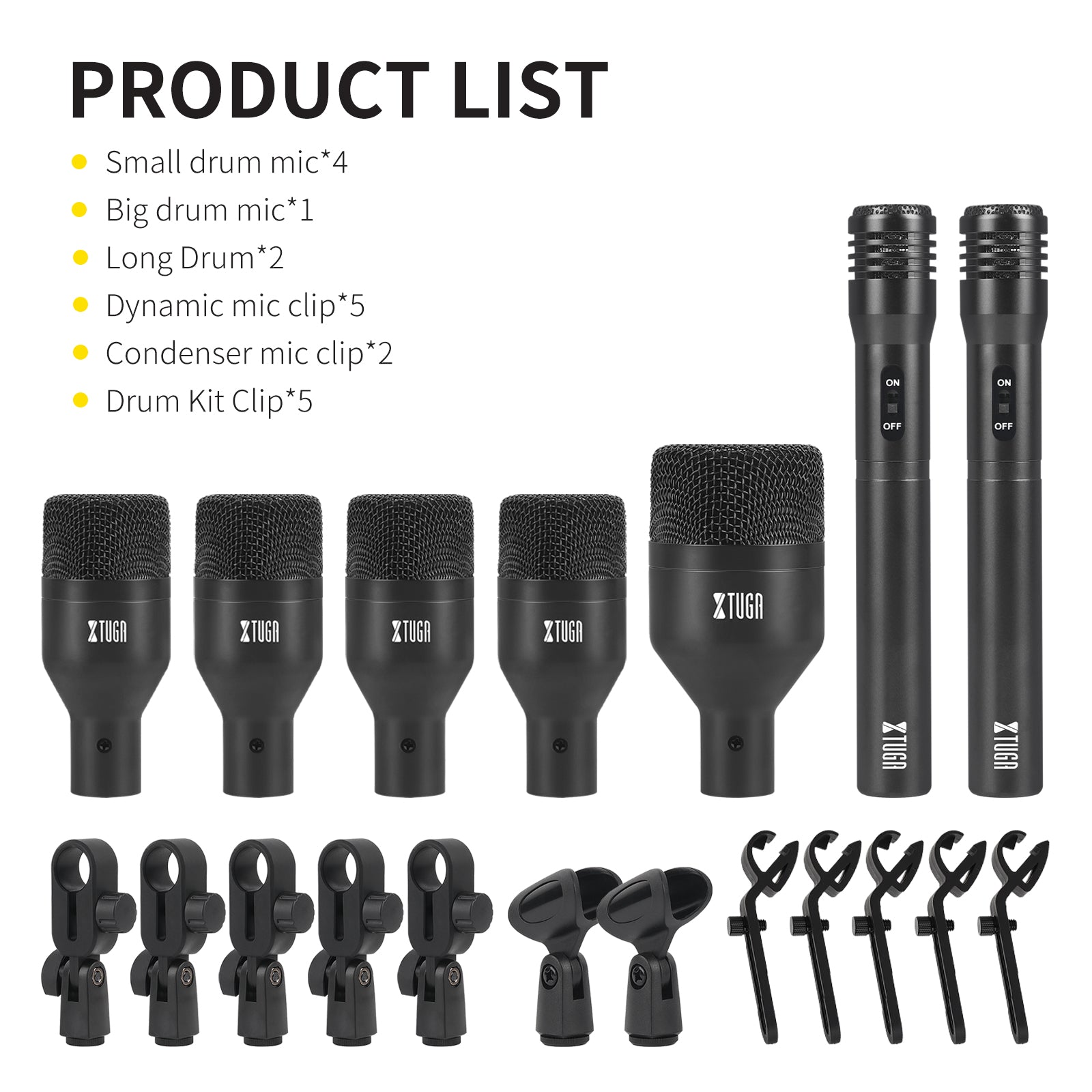XTUGA DI7丨7-Piece Wireless Dynamic Drum Microphone Kit
