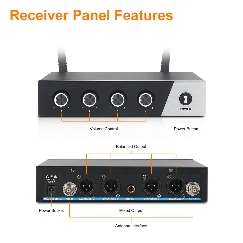 XTUGA S400丨4 Channel UHF Wireless Microphone System