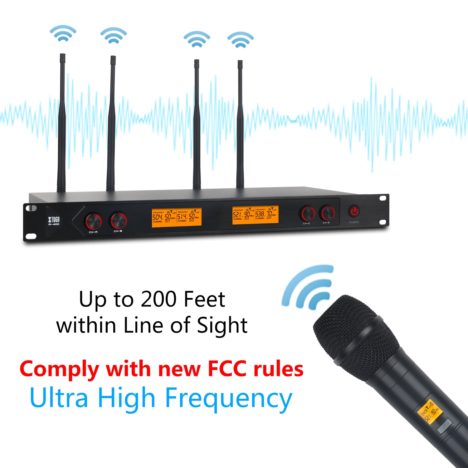 XTUGA A400丨4 Channel UHF Wireless Microphone System