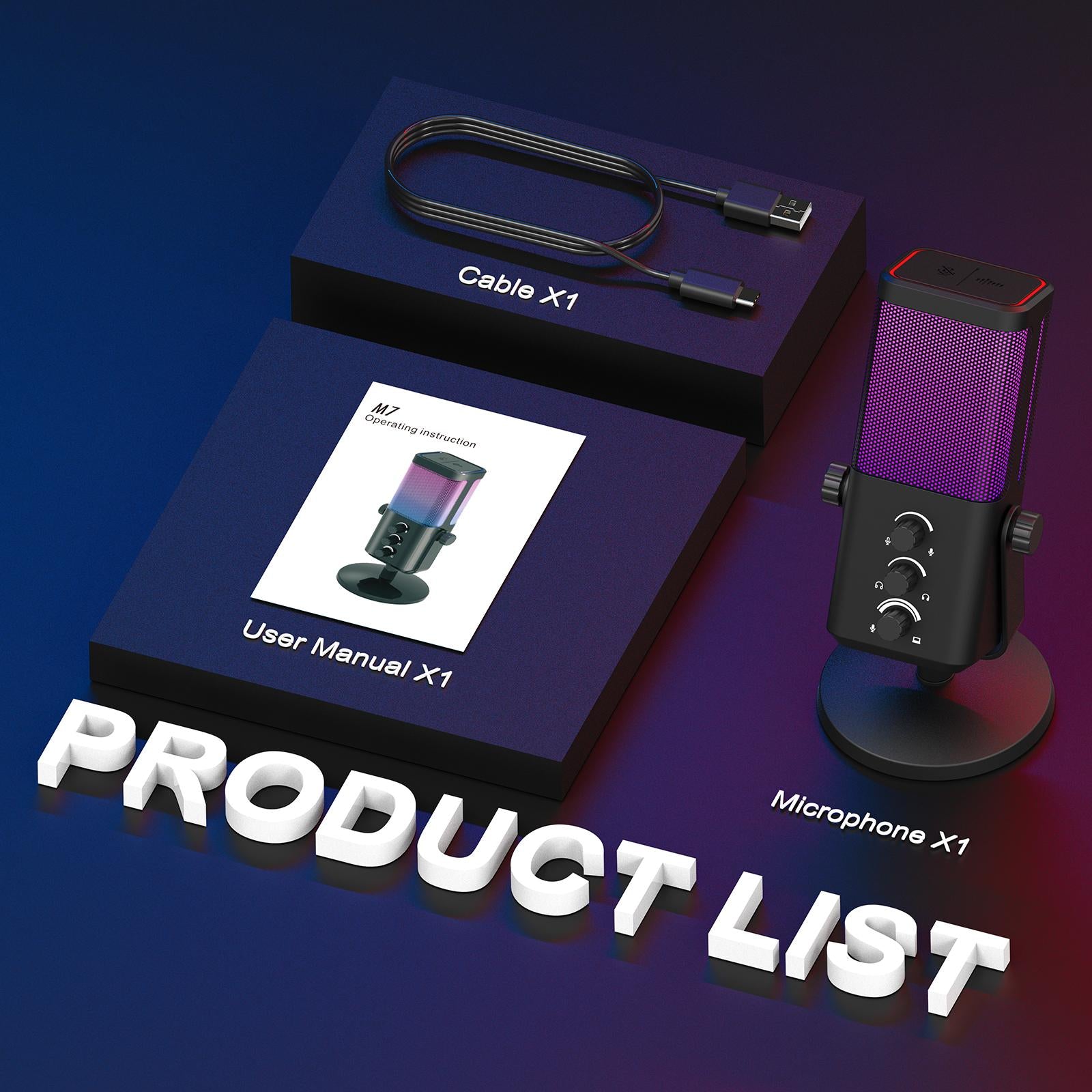 XTUGA M7丨USB Dynamic Microphone with RGB for PC
