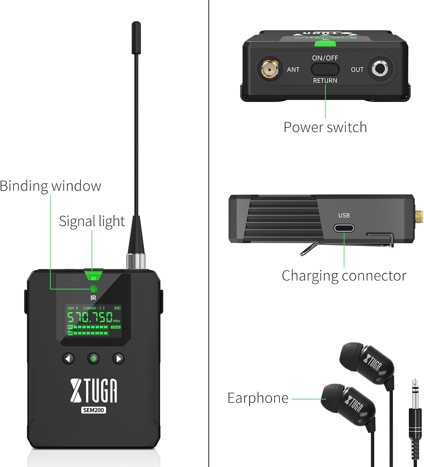 XTUGA SEM200丨2-Channel UHF Stereo Wireless In Ear Monitor System