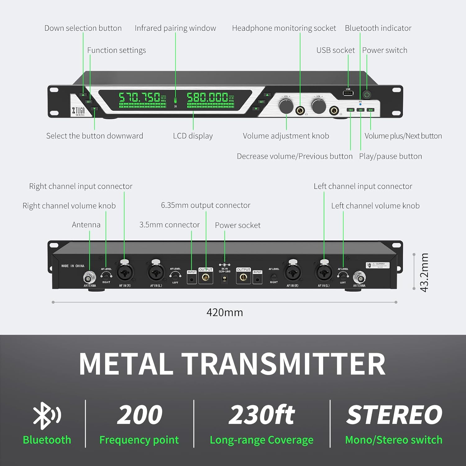 XTUGA SEM200丨2-Channel UHF Stereo Wireless In Ear Monitor System