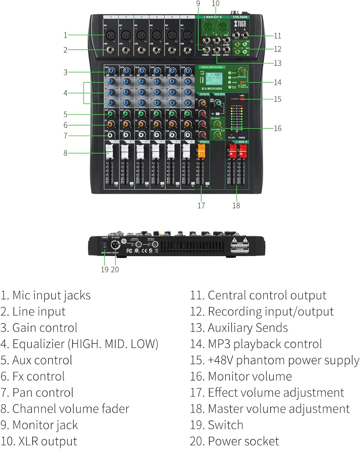 XTUGA CT Series丨6/8/12/16 Channel Analog Audio Mixer